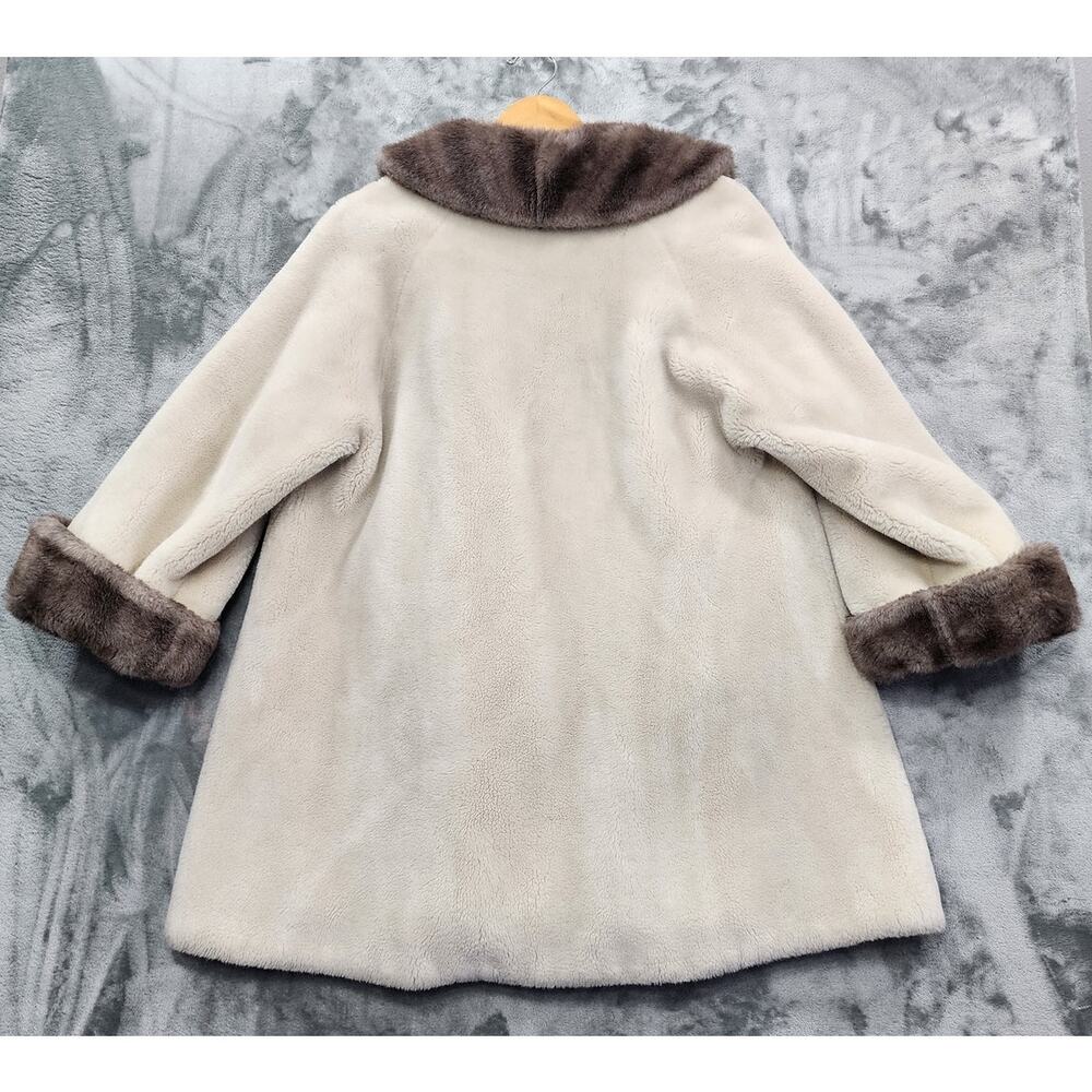 Vintage 60s Princeton’s O’llegro Coat Womens L Cream Gray Faux Fur Open Front - Picture 3 of 6